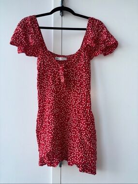 Zara Red Mini Dress with White and Yellow Floral Print